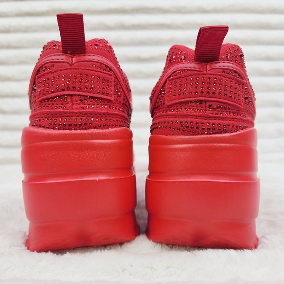 Cush Baby 2 Ruby Red Rhinestone Platform Sneakers - Tennis Shoes - Picture 4 of 14